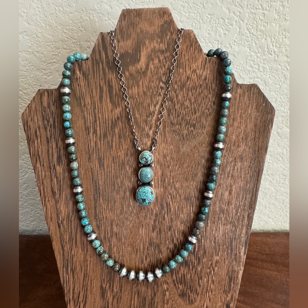 Turquoise Pendant Necklace and Bead/Pearl Set